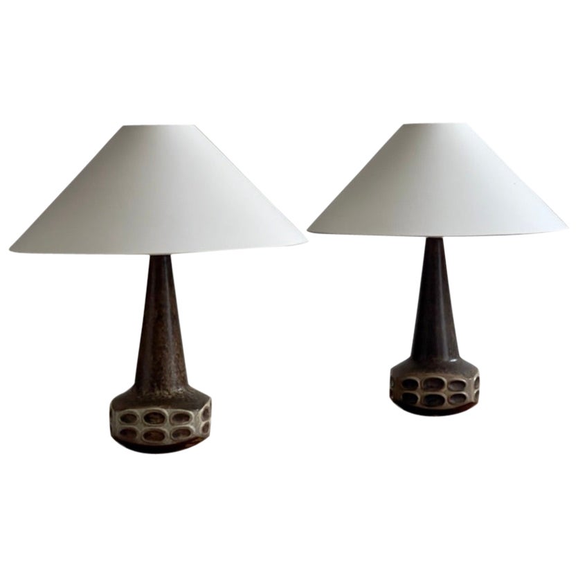 Pair of Danish Stoneware Table lamps with brown beige glaze, M. Andersen 1960s For Sale