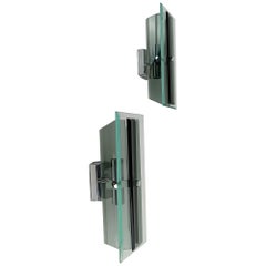 Pair of Italian Smoked and Green Nilo Glass Sconces in the style of Veca 1960s 