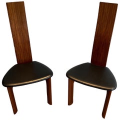 Pair of Exotic Wood and Black Leather Chairs, Scandinavian Work. Circa 1970