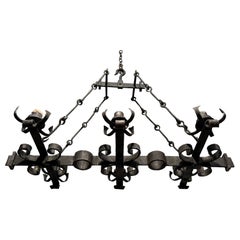 Wrought Iron Rectangular Chandelier in the Gothic Style. Circa 1950
