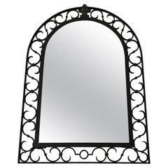 Wrought Iron Mirror Surrounded with Wrought Iron Elements & Acanthus Leaf on Top