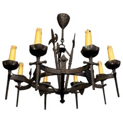 Wrought Iron Chandelier in the Gothic Style. Circa 1950
