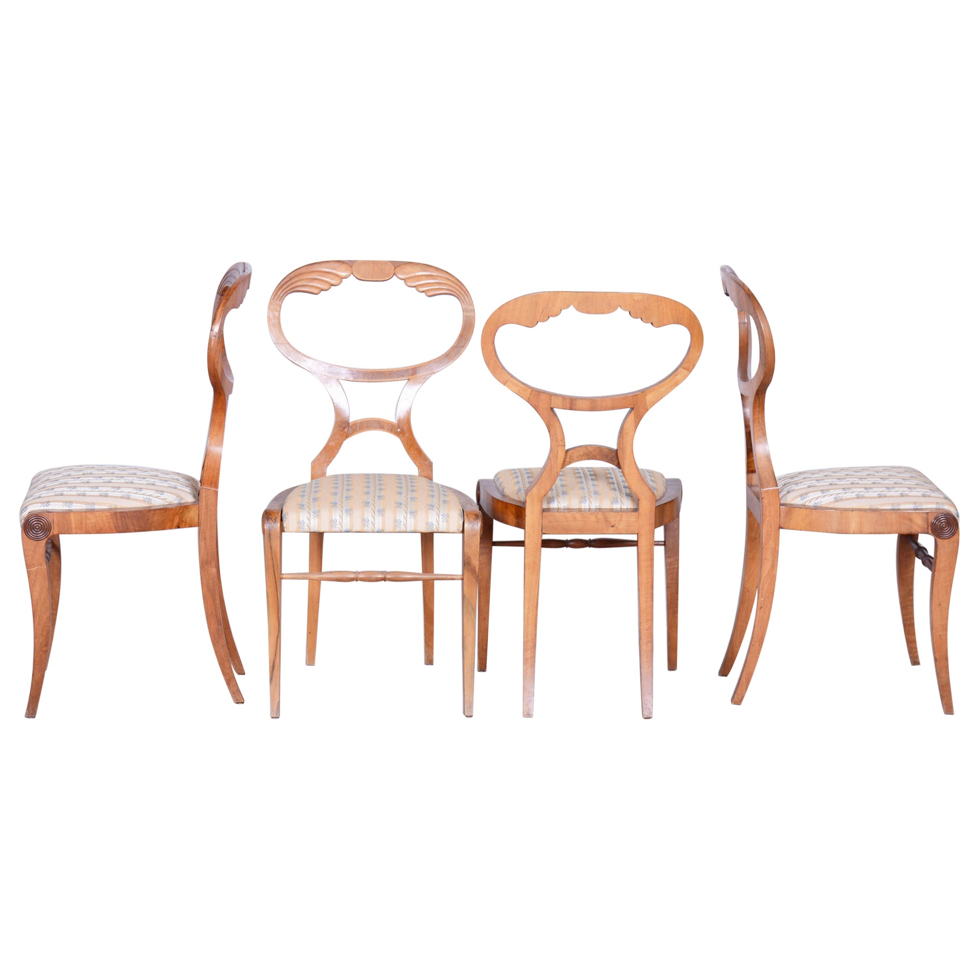 Restored Biedermeier Set of Four Chairs, Oak, Walnut, Vienna, Austria, 1820s
