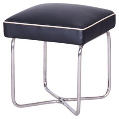 Vintage Restored Bauhaus Stool, M. Breuer, Mücke Melder, Chrome, Leather, Czechia, 1930s