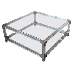 Vintage Midcentury Square Lucite Coffee Table with Chromed Metal Details