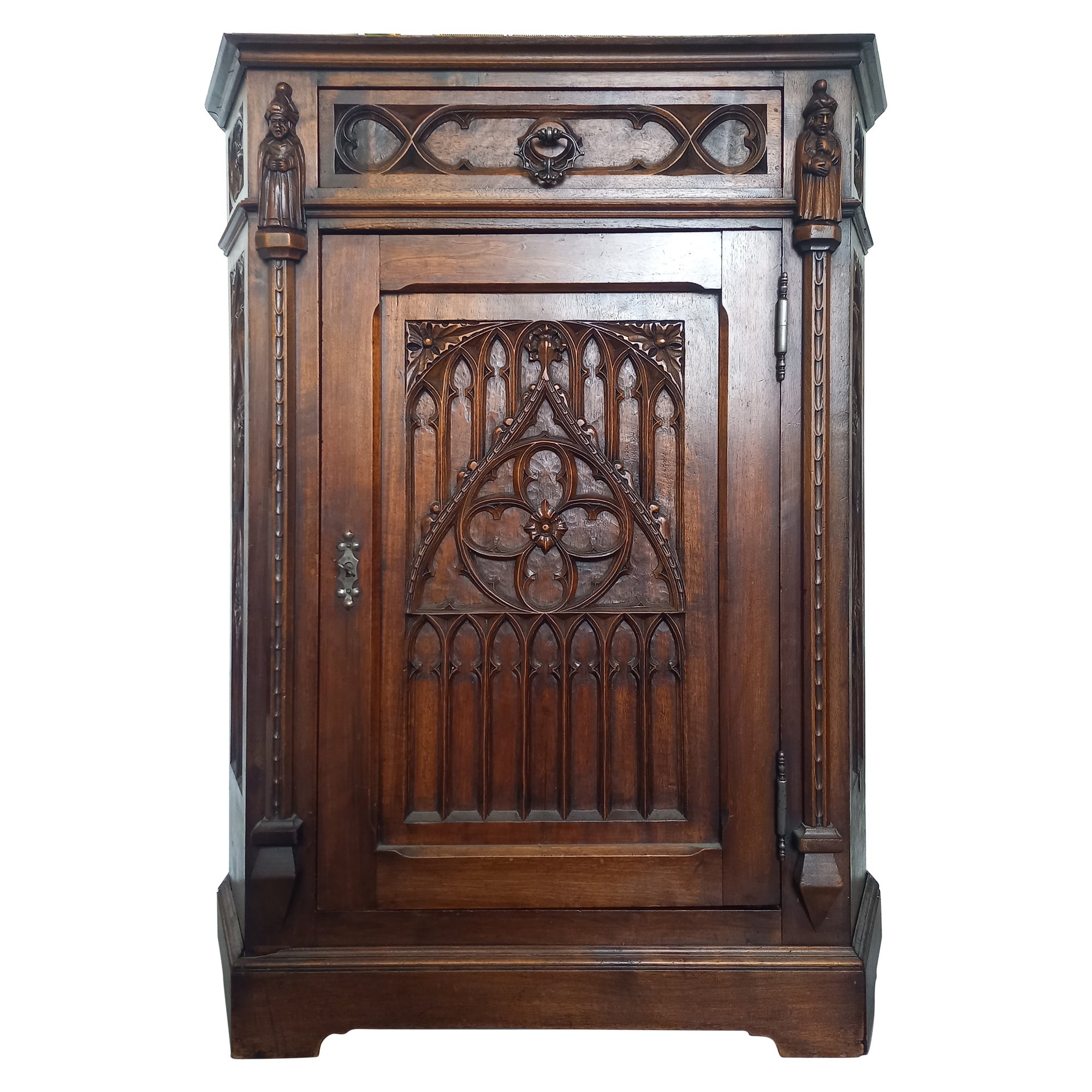 Antique French Church Hand-Carved Buffet Bookcase Cabinet, 19th Century