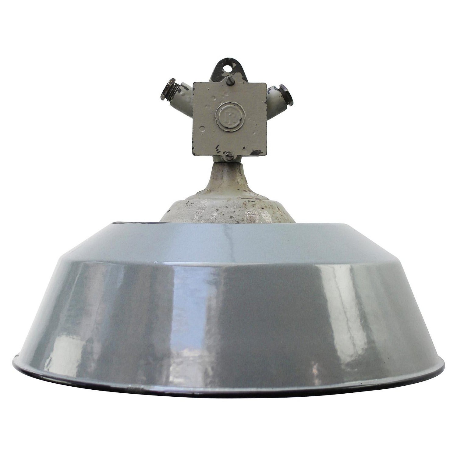 Lampes pendantes en fonte industrielle vintage émaillée grise par Industria Rotterdam