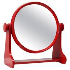 Vintage Round 1980s Red Vanity Mirror - Adjustable Dressing Table Mirror