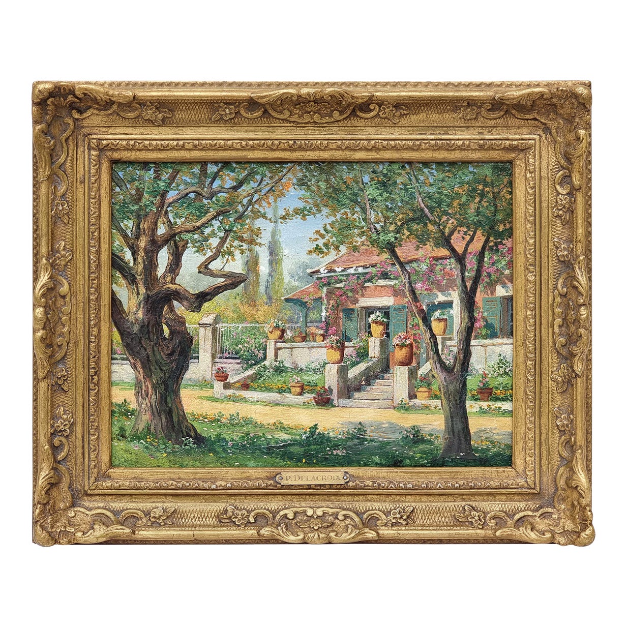 "House In Bloom In Summer" By Pauline Delacroix-Garnier, Oil Painting circa 1900 For Sale