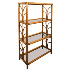 Vintage Small Bamboo bookcase with four glass shelves, 1980s