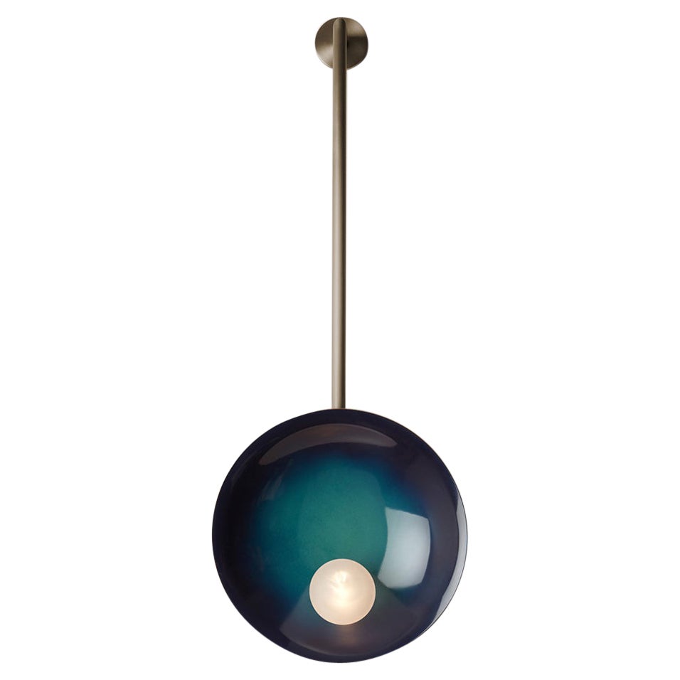 Oyster Midnight Blue and Brushed Bronze Wall Mounted Lamp With Rod by Carla Baz For Sale