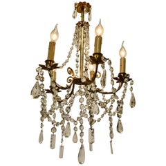 Antique Large French Crystal and Brass 5 Branch Chandelier   