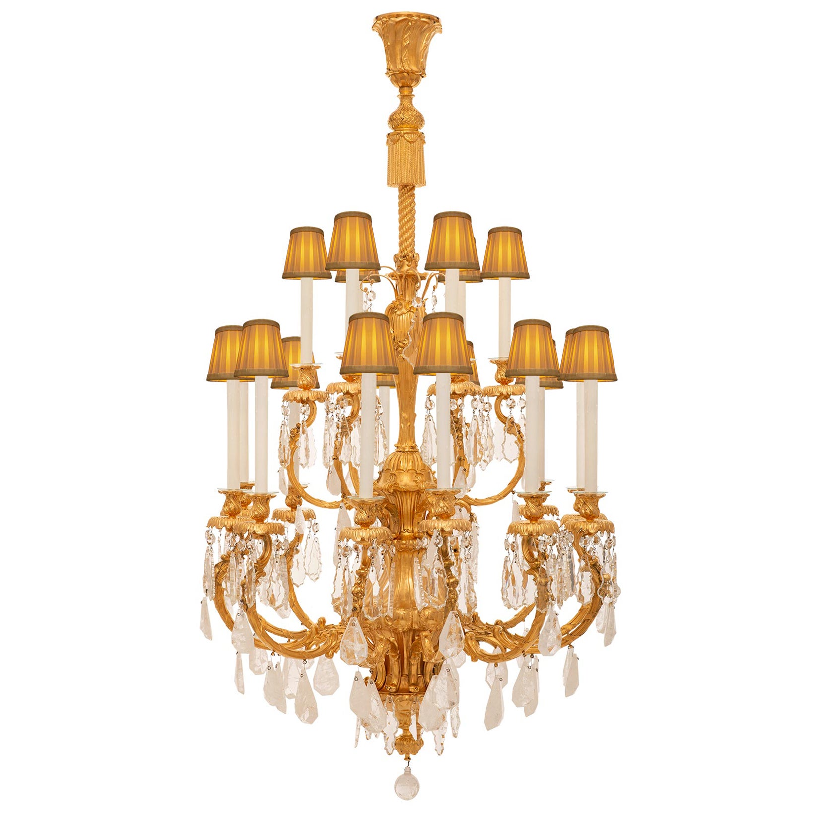 French Louis XV St. Ormolu, Rock Crystal & Baccarat Crystal Chandelier For Sale