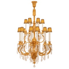 Antique French Louis XV St. Ormolu, Rock Crystal & Baccarat Crystal Chandelier