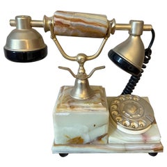 Téléphone vintage en marbre et laiton du 20e siècle, Italie, années 1960