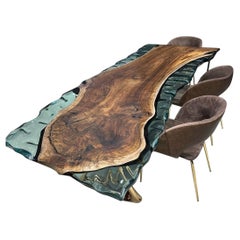 Custom Epoxy Resin River Live Edge Natural Wood Conference Table 