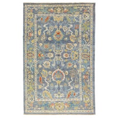 Modern Sultanabad Handmade Wool Rug Allover Floral In Blue