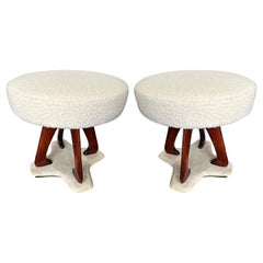 Vintage Mid-Century Modern Pair of Stools Wood and Marble by Lissone, Italy, 1950s
