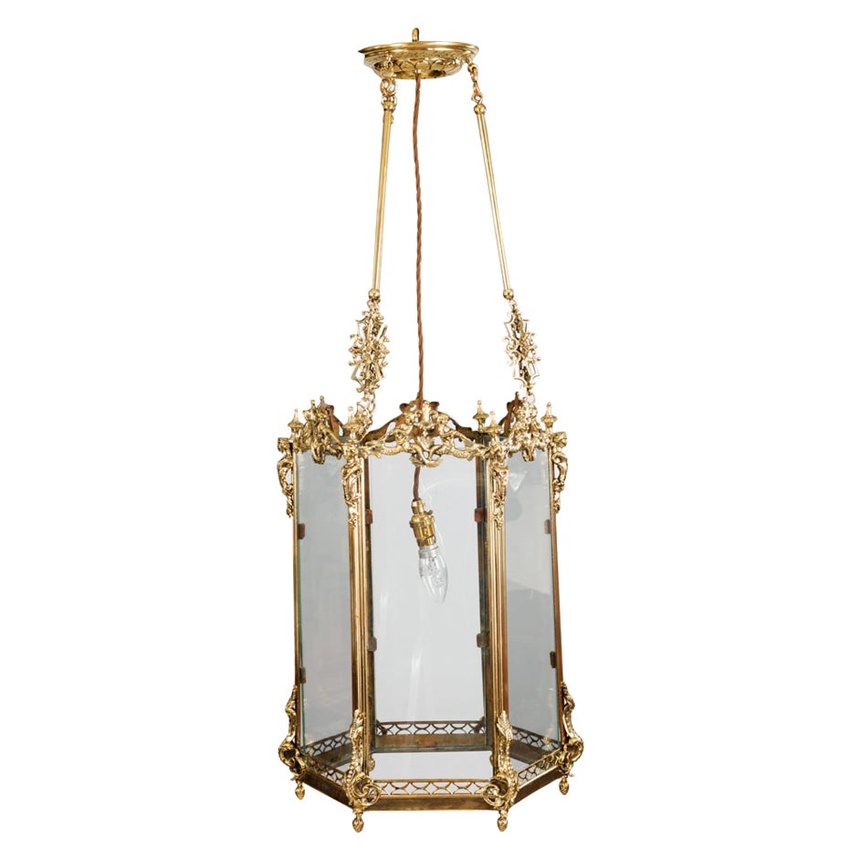 19th Century Brass Hexagonal Hall Lantern