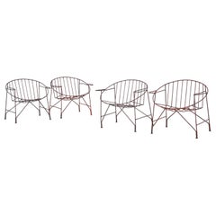 Garden chairs in plum painted iron France 1950