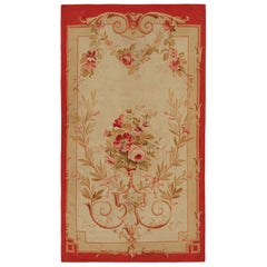 Antique Aubusson Flatweave Rug in Beige with Floral Patterns, from Rug & Kilim