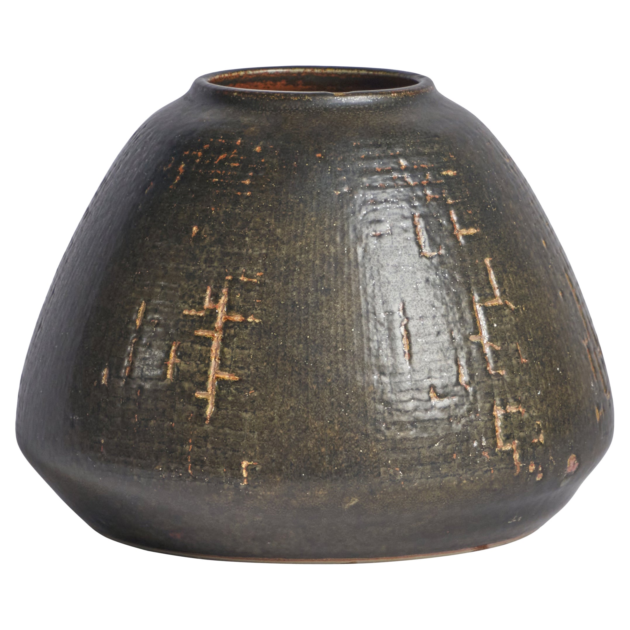 Carl-Harry Stålhane, Unique Vase, Stoneware, Sweden, 1950s For Sale