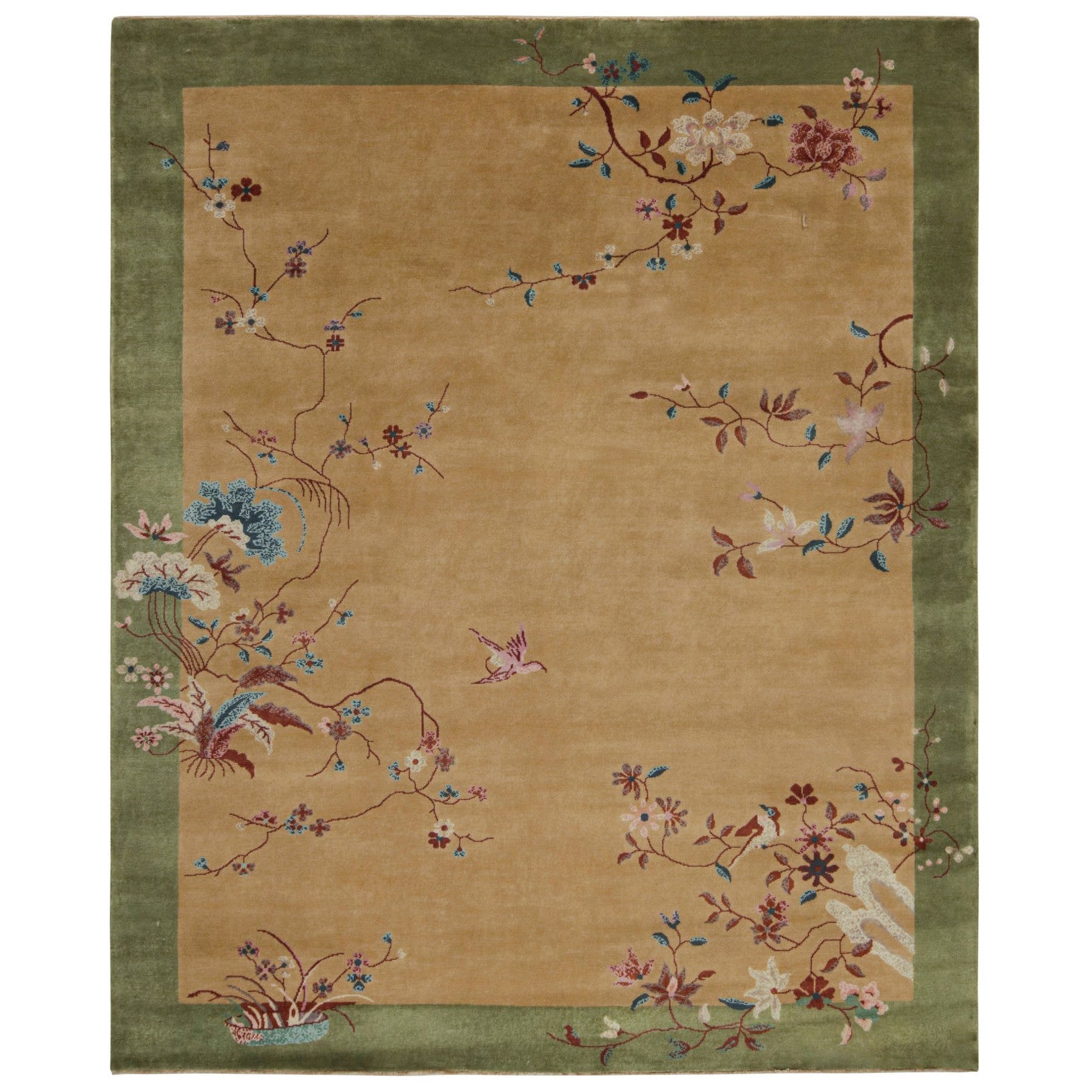 Chinesischer Teppich & Kilims im Art-Déco-Stil von Teppich, mit Bildern und Blumenmuster