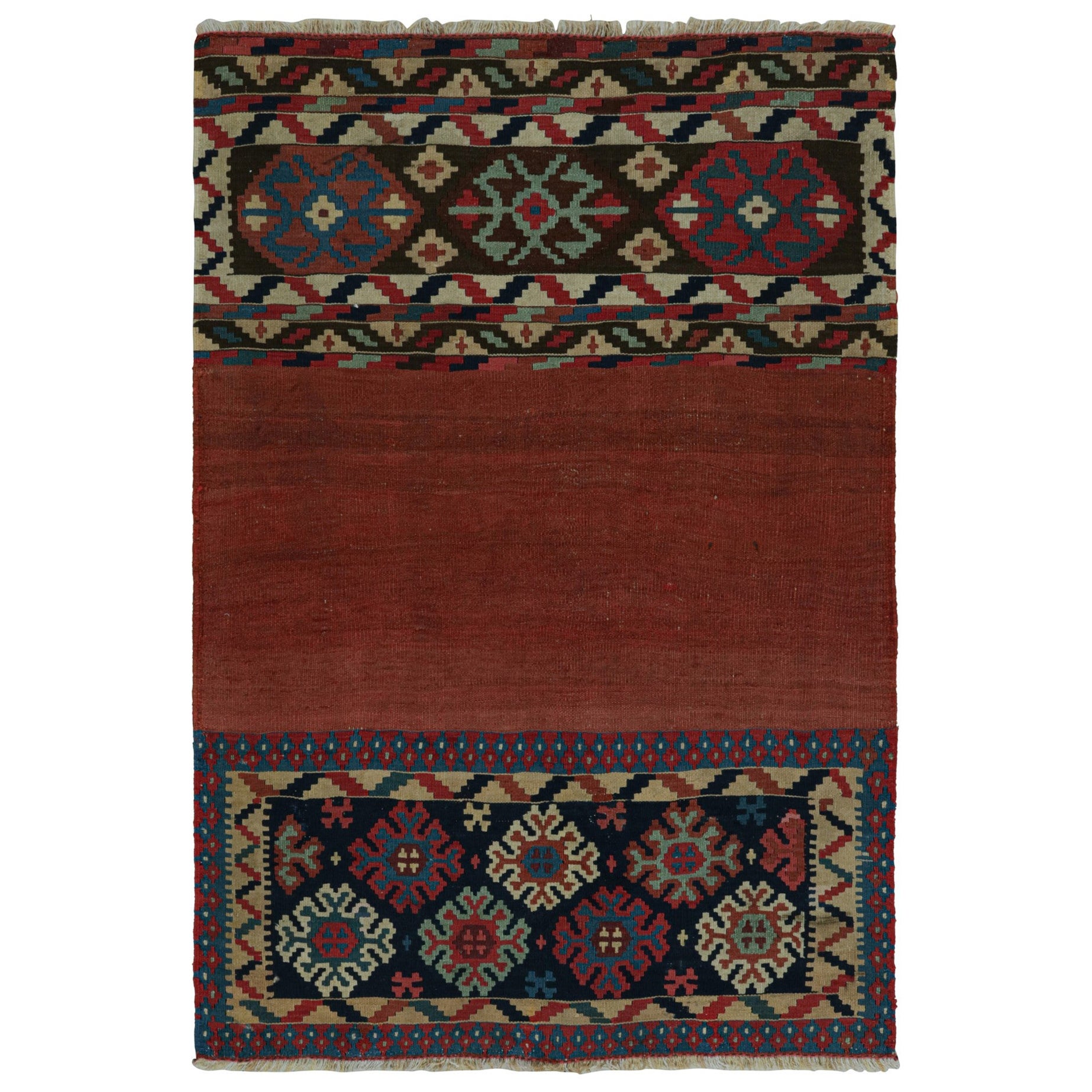 Rug & Kilim’s Afghan Tribal Kilim Rug in Red, with Colorful Geometric Patterns For Sale