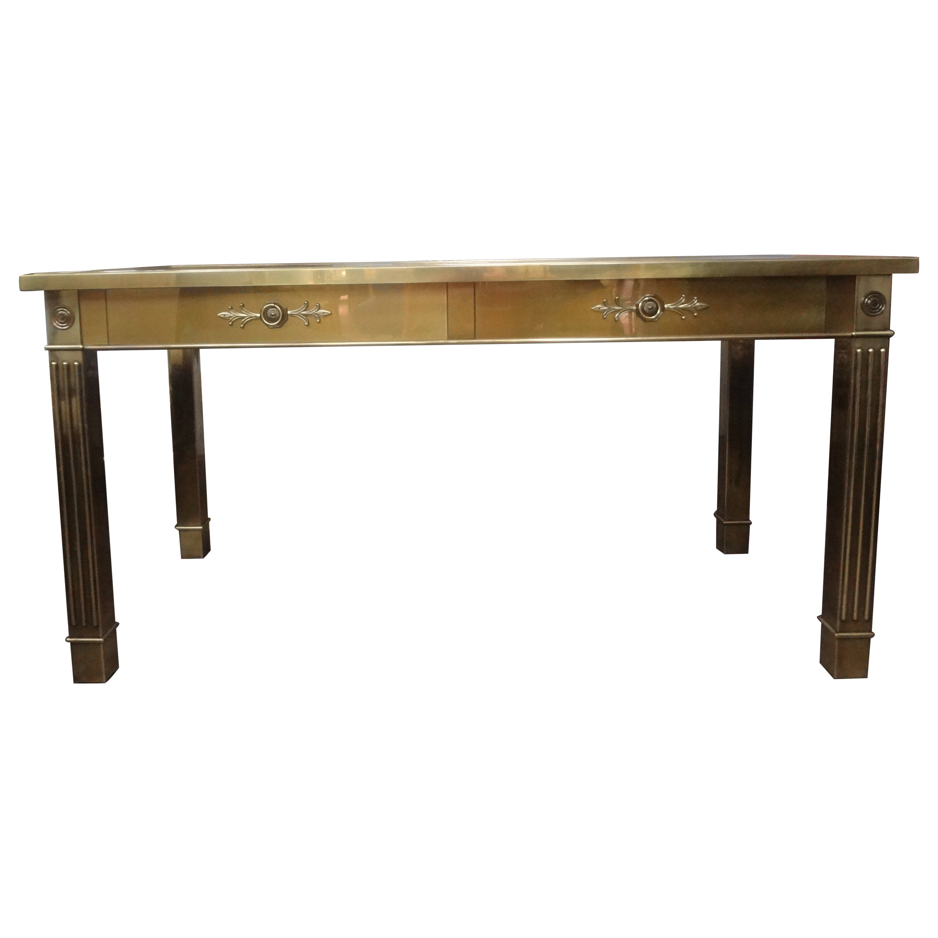 Iconic Mastercraft Brass Desk With Leather Top For Sale