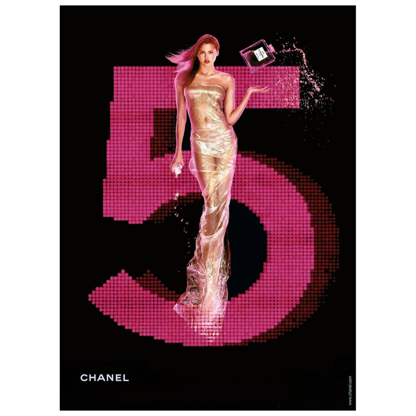Affiche vintage originale rose Chanel n°5, 2001 en vente