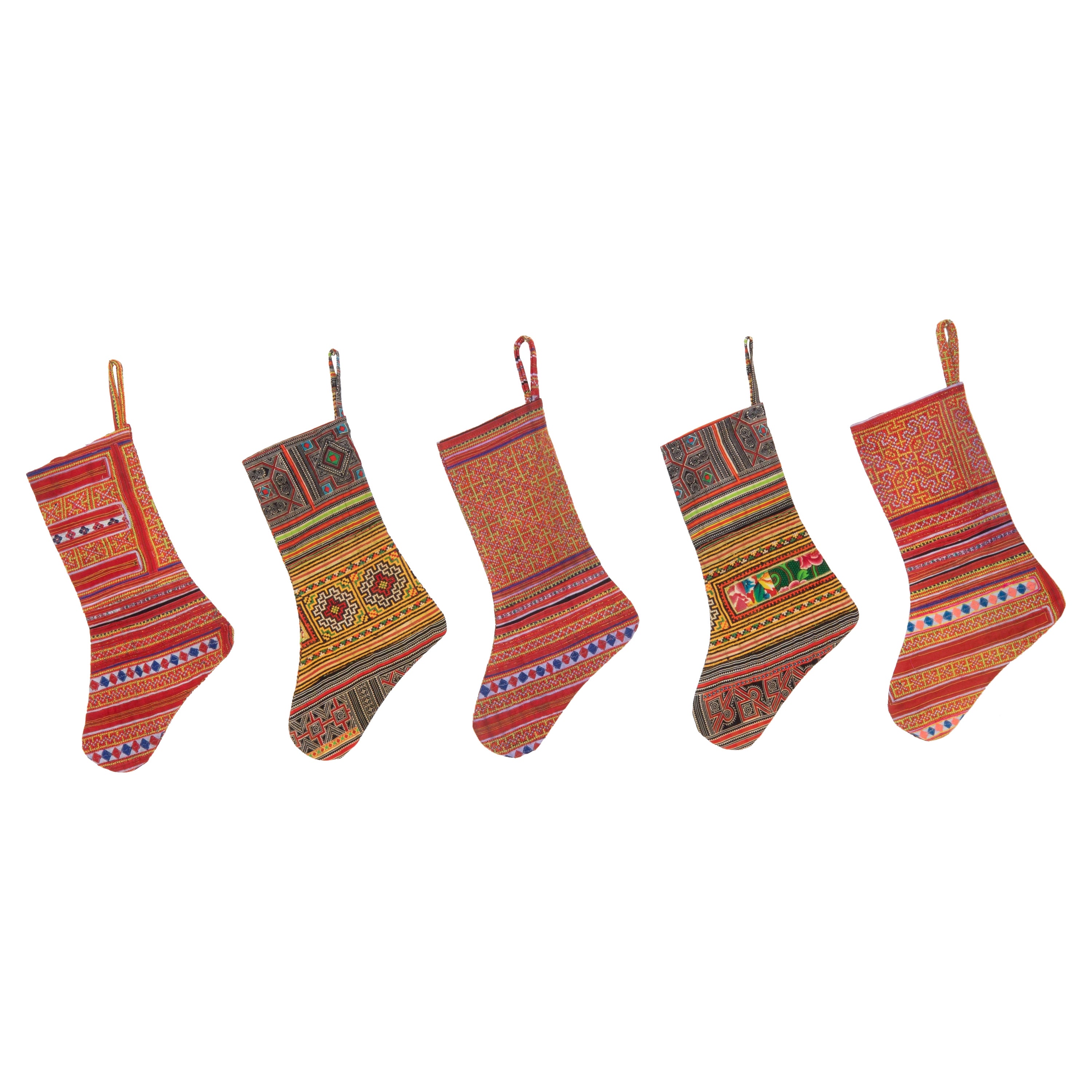 A Set of 5 Hmong Christmas Stockings For Sale