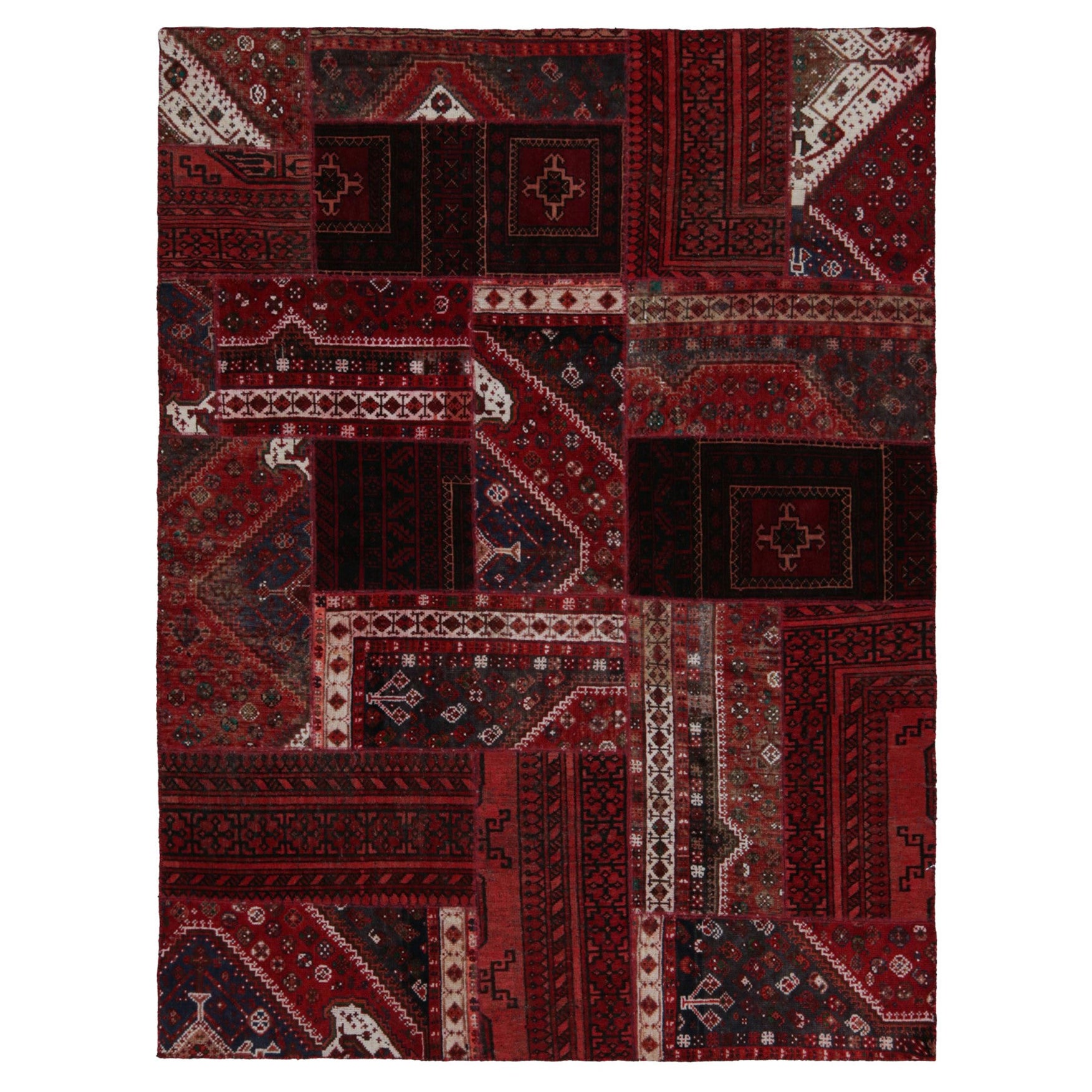 Rug & Kilim’s Modern Afghan Tribal Patchwork Rug in Red, with Geometric Patterns For Sale