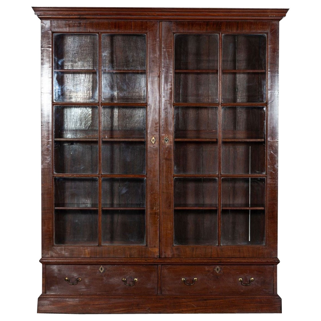 Large 19thC English Mahogany Glazed Bookcase For Sale