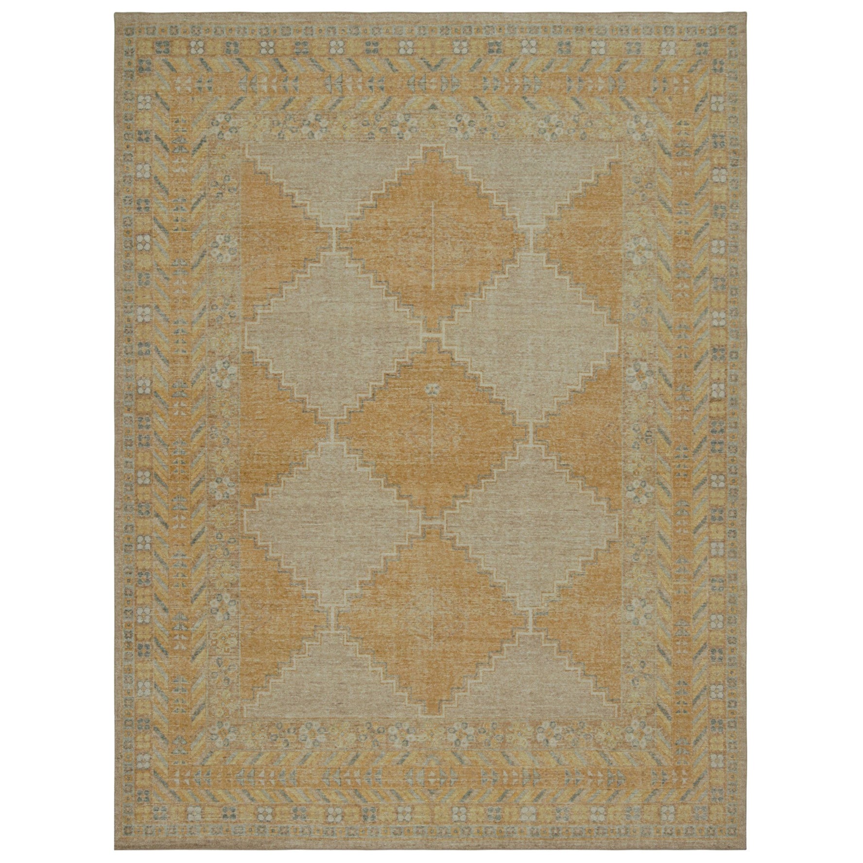 Rug & Kilim’s Modern Rug in Beige and Gold Tones, with Geometric Patterns For Sale