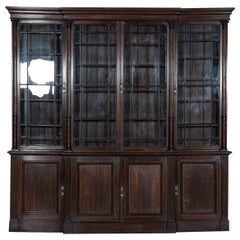 Large 19thC English Oak Glazed Breakfront Bookcase