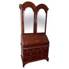 George I Inlaid Burl Walnut Double Dome Bureau Bookcase circa 1720