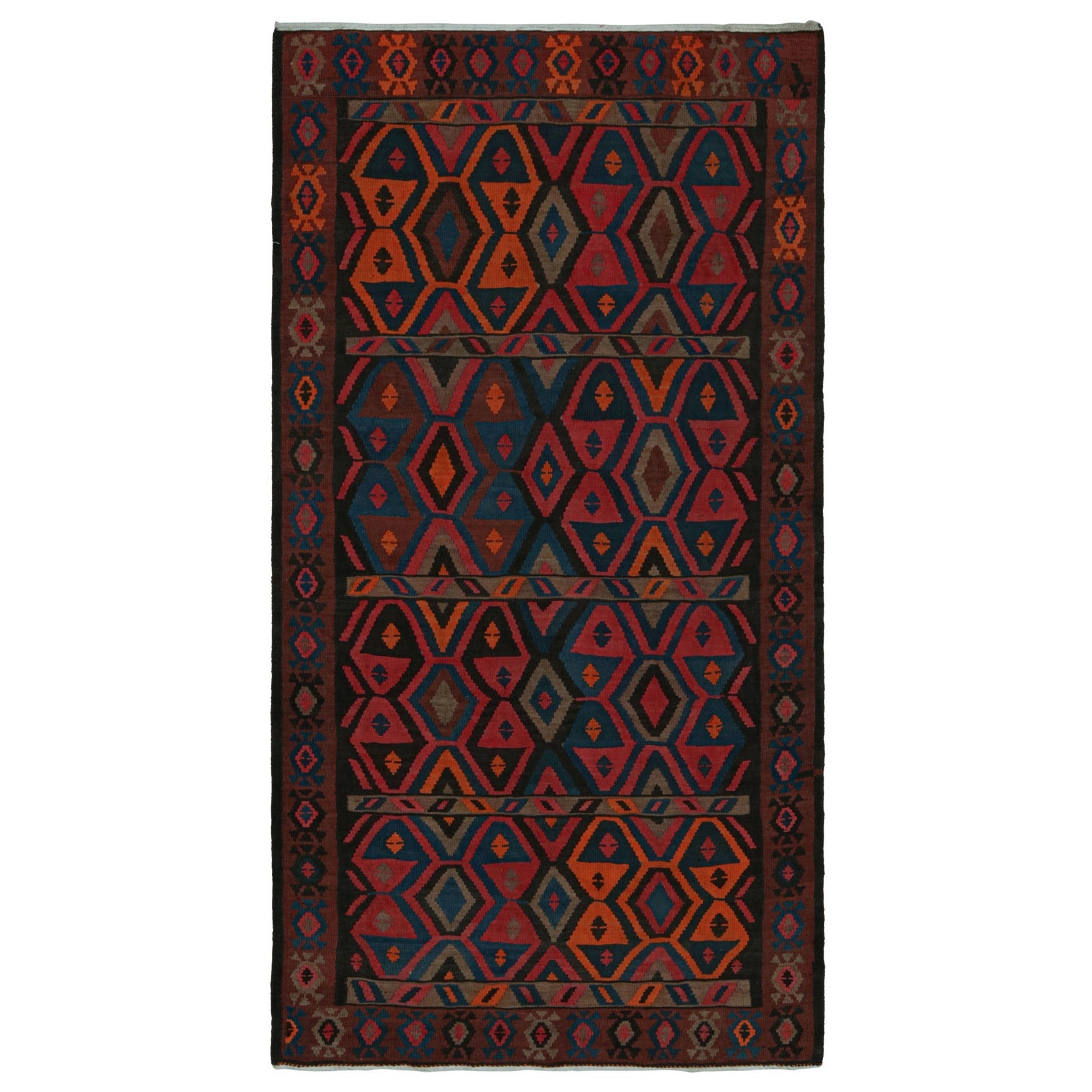Afghanischer Stammeskunst-Kelim-Teppich im Vintage-Stil, mit geometrischen Mustern, von Rug & Kilim im Angebot