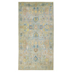 Blue Sultanabad Wool Rug Handmade with  Modern Allover Motif