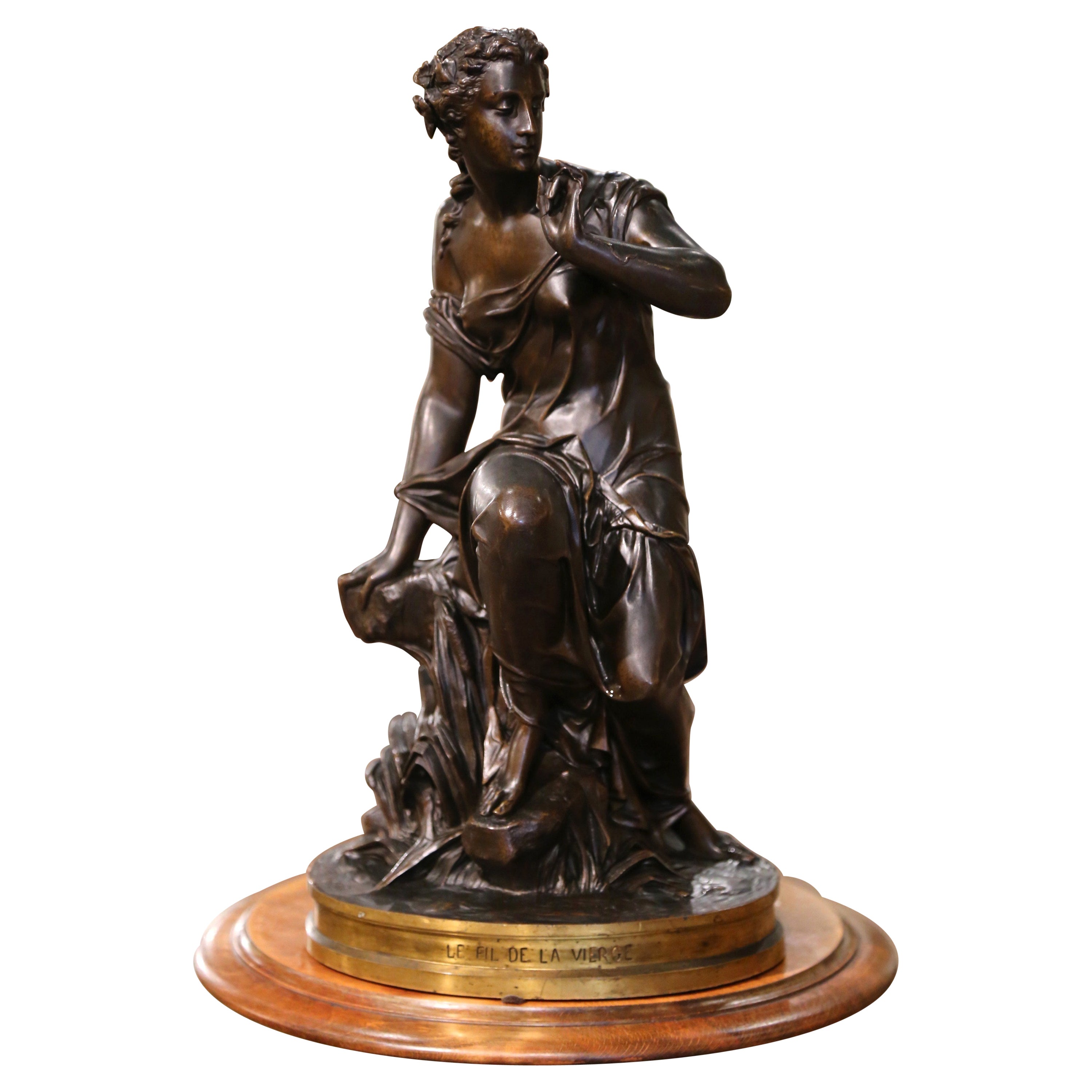 19th Century French Bronze & Gilt Figure "Le Fil de la Vierge" Signed E. Hebert For Sale