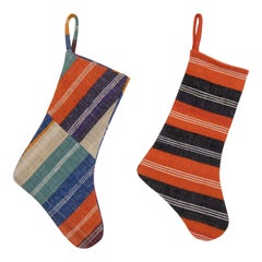Vintage Double Side Christmas Stockings Made from Anatolian Kilim Fragments