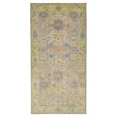  Handmade Brown Modern Sultanabad Wool Rug with Allover Floral Motif