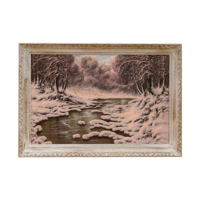 Peinture à l'huile de Joseph Dande - Banques neigeuses de la rivière en vente