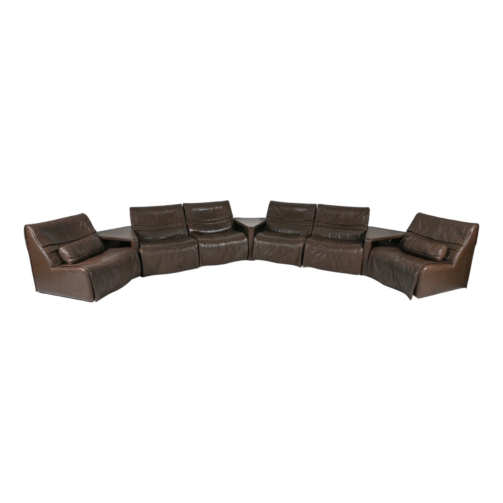 De Sede DS 500 Modular Sectional Sofa & Table Suite in Brown Leather For Sale
