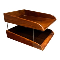 1960s Walnut Tiered Letter Desk Tray 