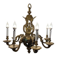 Antique 8 Arm Bronze 19th Cent. French Chandelier with Bacchus & Female Faces  