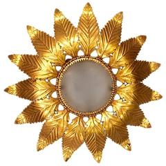 Gilt Metal Sunburst Light Fixture 12