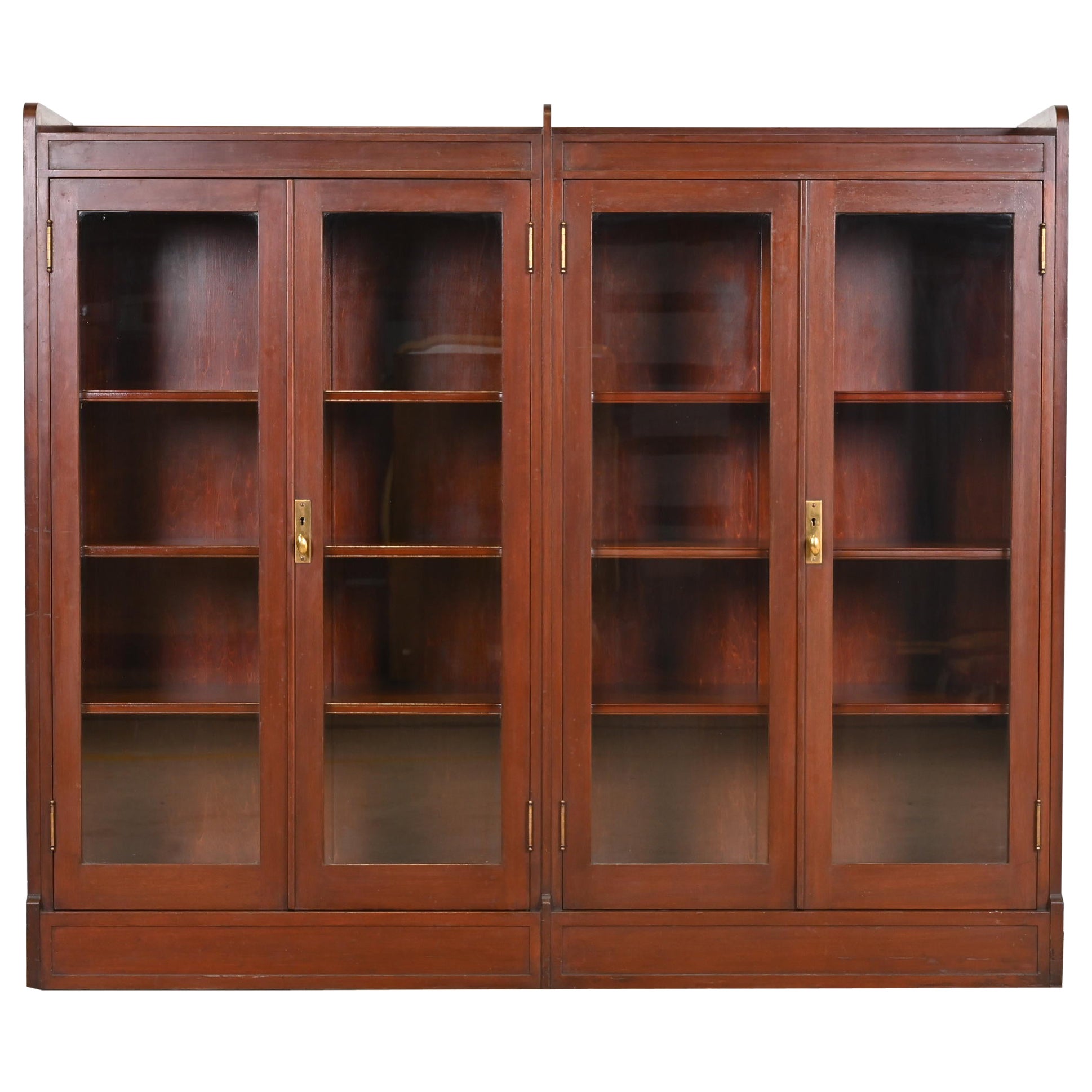 Antique Stickley Style Arts and Crafts Solid Mahogany Double Bookcase, 1920s For Sale