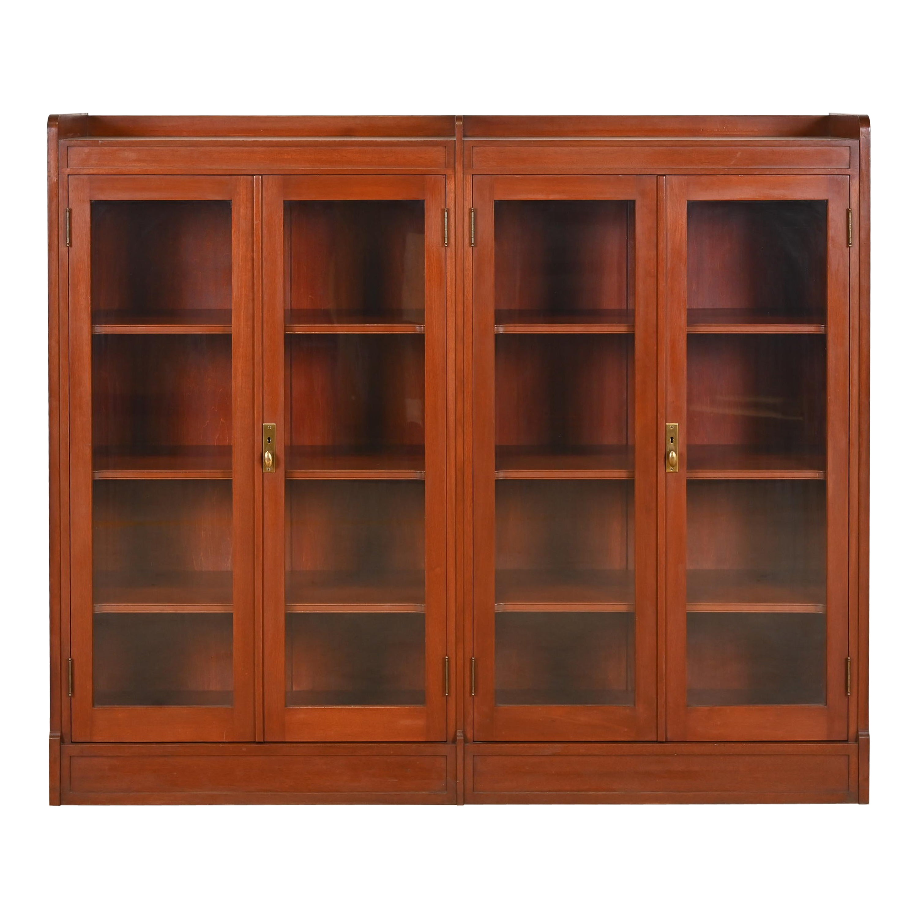 Antique Arts and Crafts Solid Mahogany Double Bookcase, Circa 1920s