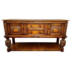 Estate English Jacobean Solid Oak Sideboard.