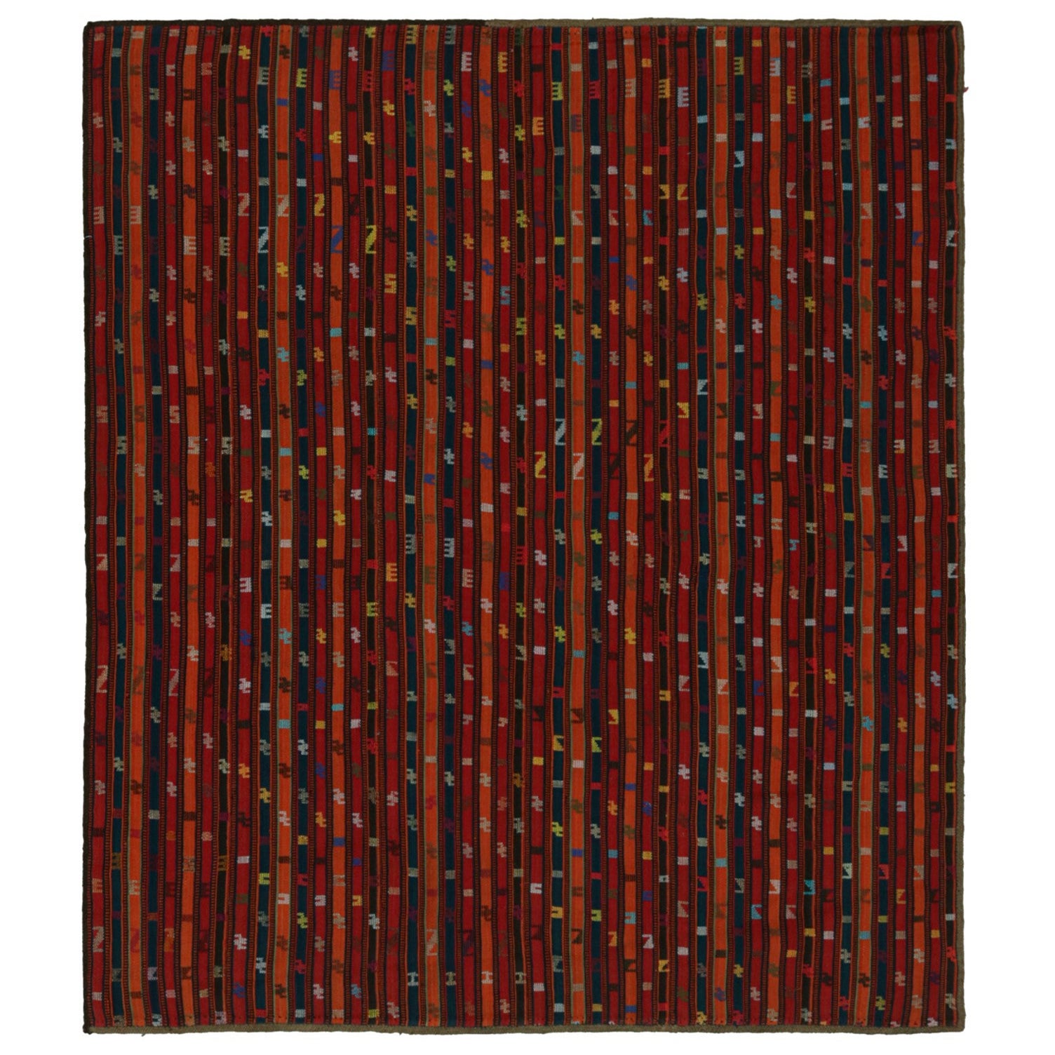 Afghanischer Stammeskunst-Kelim-Teppich im Vintage-Stil mit geometrischen Streifen, von Rug & Kilim im Angebot